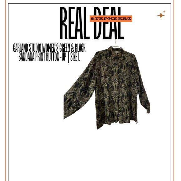 Garland Studio Women’s Green & Black Bandana Print Button-Up | Size L - Picture 1 of 1